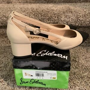Sam Edelman low heel cream and black pumps.